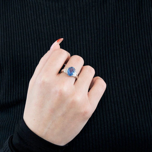 Bague 53.5 Bague en platine avec saphir Ceylan 5,08 ct et diamants 58 Facettes