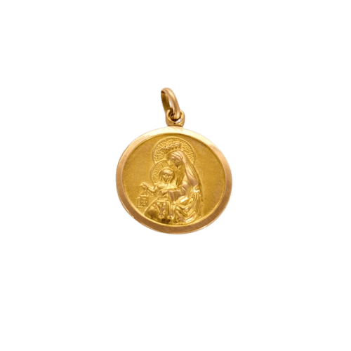 Pendentif Médaille double face Vierge et Jésus en or jaune 58 Facettes