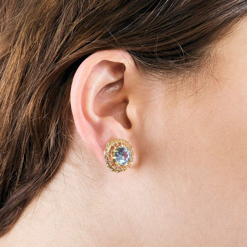 Boucles d'oreilles Boucles d’oreilles anciennes en or jaune 18 carats et aigue-marine 58 Facettes P20L9