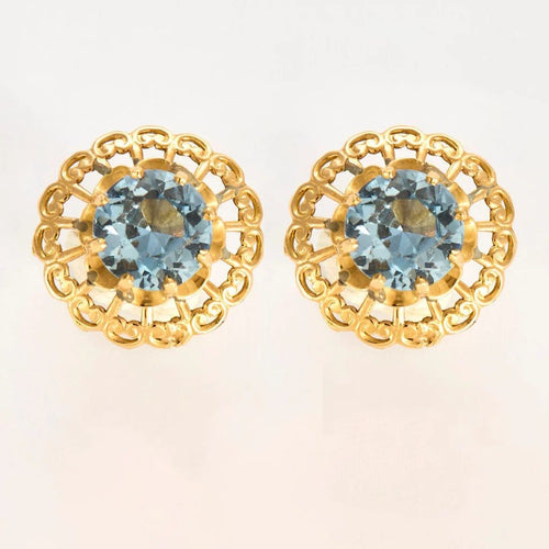 Boucles d'oreilles Boucles d’oreilles anciennes en or jaune 18 carats et aigue-marine 58 Facettes P20L9