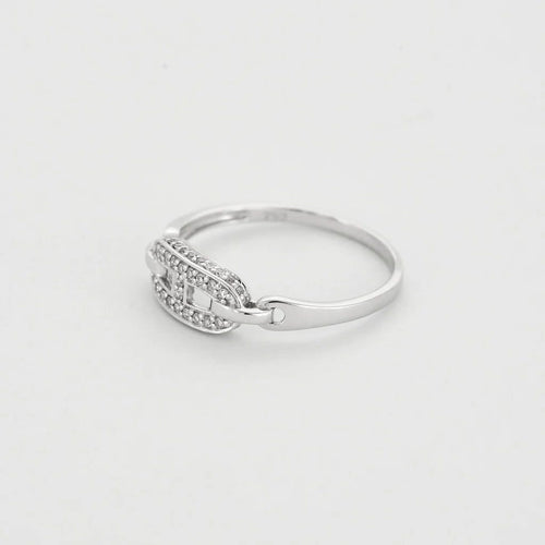 Bague 53.5 Bague maillon de chaîne en or blanc et diamants 58 Facettes P22L5