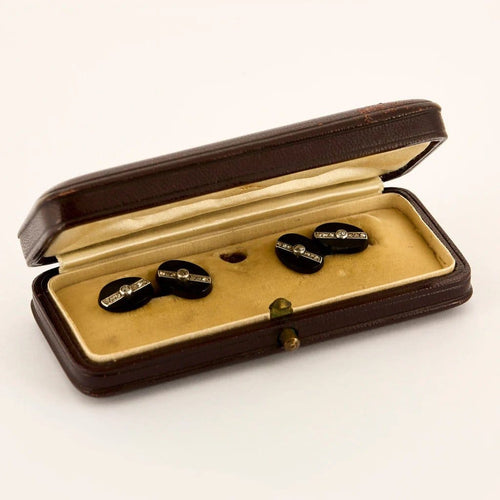 Boutons de manchette Boutons de manchette années 1930 en or blanc, onyx et diamants 58 Facettes P21L12