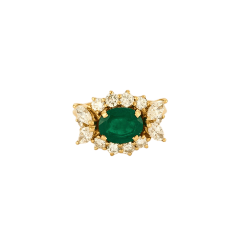 Bague 53.5 Bague panier vintage en or jaune 18 carats, émeraude et diamants 58 Facettes