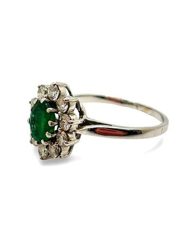 Bague 53 Bague en or blanc 18K avec émeraude 1 ct et diamants 0,80 ct 58 Facettes