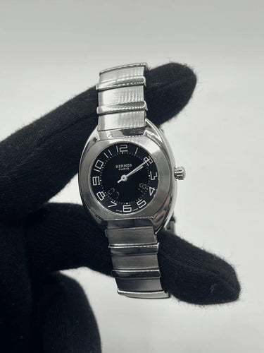 Montre Hermès Espace - Montre en acier, cadran noir, 32 mm 58 Facettes