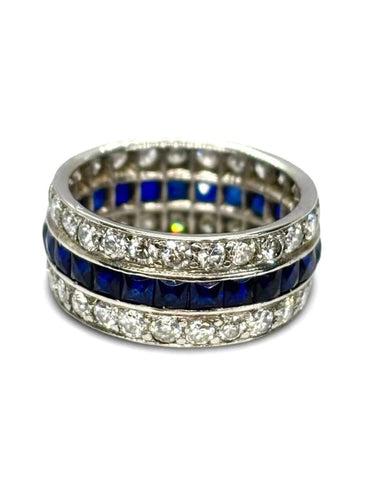 Bague 51.5 Alliance tour complet en or blanc 18K, saphirs et diamants 58 Facettes 737