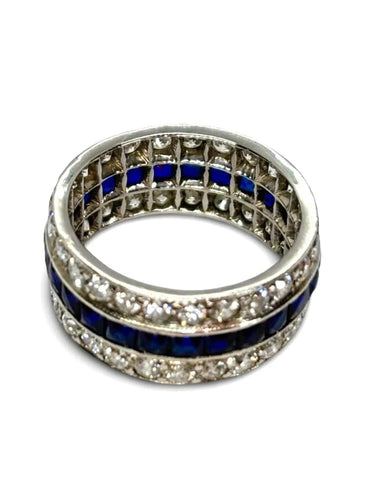 Bague 51.5 Alliance tour complet en or blanc 18K, saphirs et diamants 58 Facettes 737