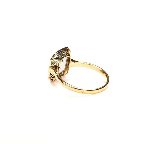 Bague 51.5 Bague ancienne - Topaze bleue et diamants en or rose 58 Facettes LMB-330