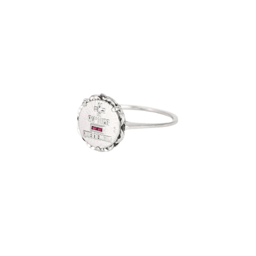 Bague 54 Augis - Bague vintage Médaille d’amour en or blanc, rubis et diamant 58 Facettes