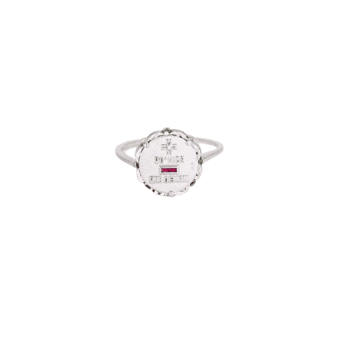 Bague 54 Augis - Bague vintage Médaille d’amour en or blanc, rubis et diamant 58 Facettes