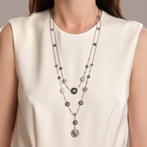 Collier DIOR - Sautoir Rose des Vents en or blanc, nacre, onyx et diamants 58 Facettes