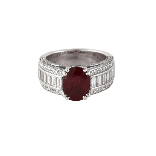 Bague 53 Bague en or gris avec rubis et diamants 58 Facettes