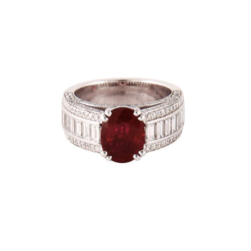 Bague 53 Bague en or gris avec rubis et diamants 58 Facettes