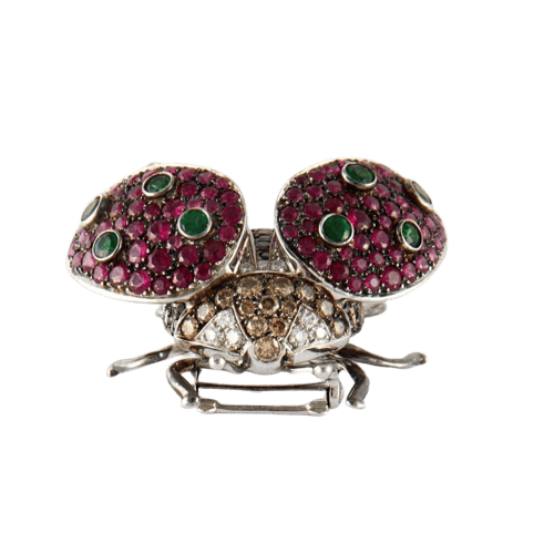 Broche Broche « Coccinelle » en or blanc avec rubis, tsavorites et diamants 58 Facettes