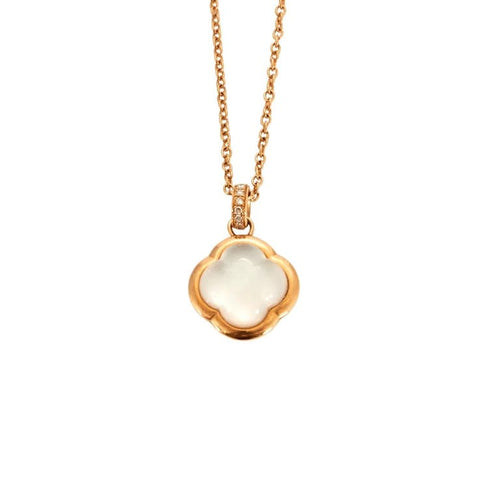 Collier Collier trèfle en or rose 18k avec quartz rose et diamants 58 Facettes 002.689