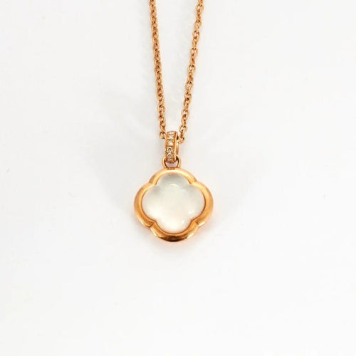 Collier Collier trèfle en or rose 18k avec quartz rose et diamants 58 Facettes 002.689