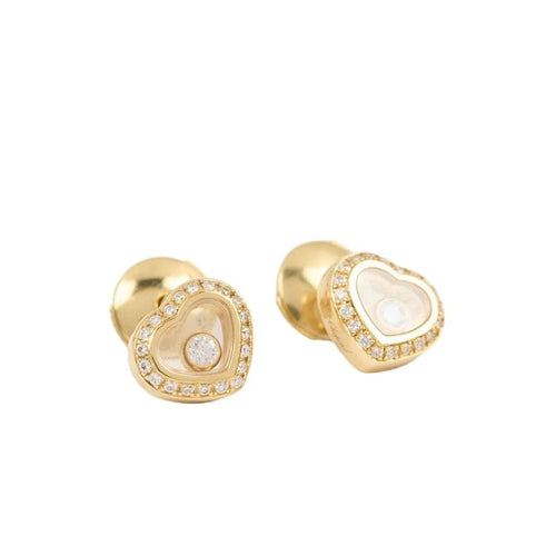 Boucles d'oreilles Chopard Happy Diamonds - Boucles d'oreilles cœur en or jaune 18k et diamants 58 Facettes