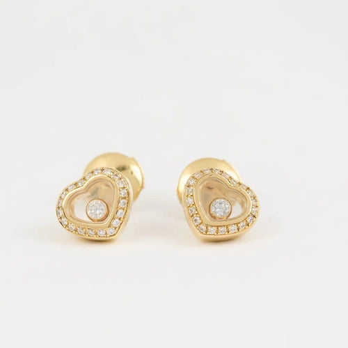 Boucles d'oreilles Chopard Happy Diamonds - Boucles d'oreilles cœur en or jaune 18k et diamants 58 Facettes