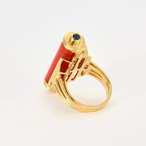 Bague 55 Bague style Art déco en or jaune 18k, corail, diamants et saphirs 58 Facettes Mac 31