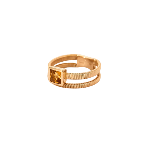 Bague 54 Bague double jonc à stries en or rose 18k sertie d’une citrine 58 Facettes C31B