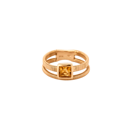Bague 54 Bague double jonc à stries en or rose 18k sertie d’une citrine 58 Facettes C31B