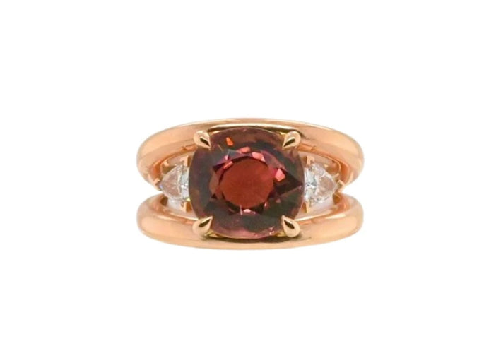 Bague 53 Bague en or rose 18 carats avec tourmaline rose et diamants Troïda 58 Facettes