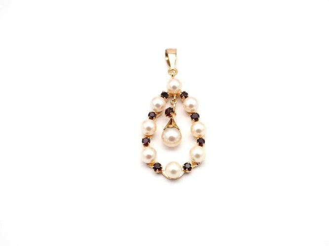Pendentif Pendentif ancien en or jaune 750 avec perles et grenats 58 Facettes
