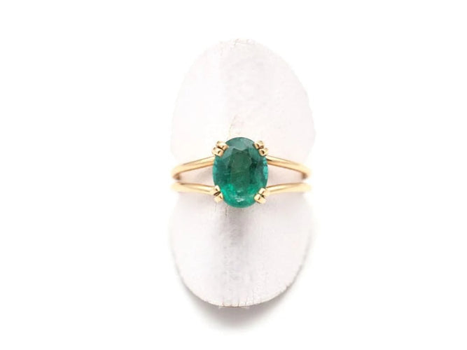 Bague 57 Bague en or jaune 750 avec émeraude 58 Facettes