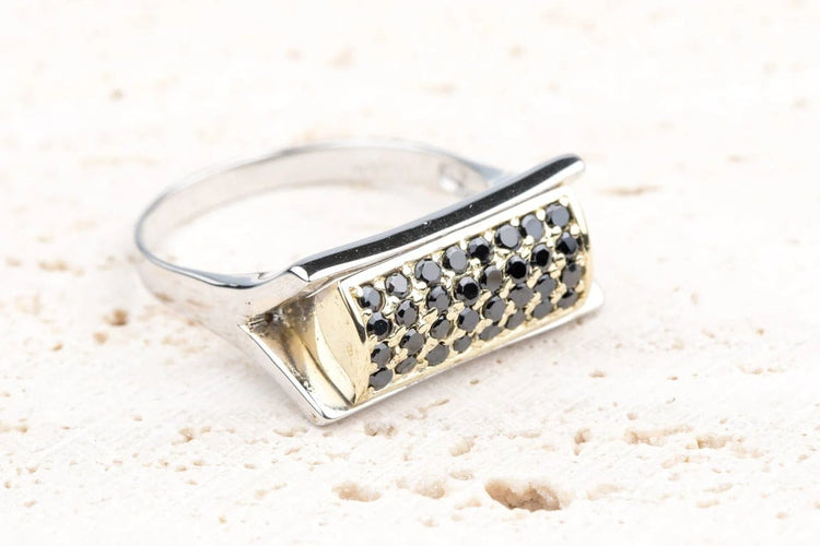 Bague 59 Bague diamants noirs 0,64 ct en or jaune et blanc 18K 58 Facettes BGDNCC1385-107