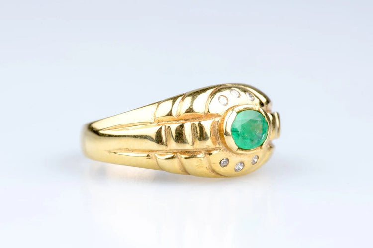Bague 53 Bague gypsy vintage en or jaune, émeraude ovale et diamants 58 Facettes 413151299-107