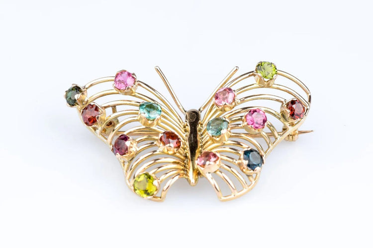 Broche Broche papillon vintage en or jaune 18 ct sertie de 14 pierres fines 58 Facettes BCPAP5342-107