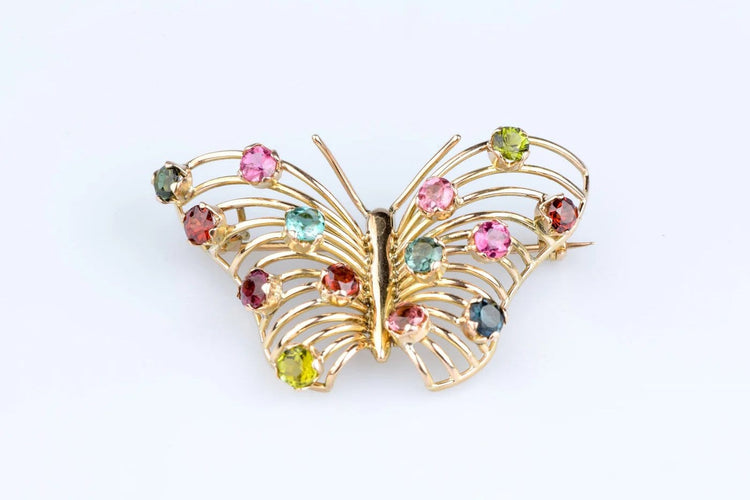 Broche Broche papillon vintage en or jaune 18 ct sertie de 14 pierres fines 58 Facettes BCPAP5342-107
