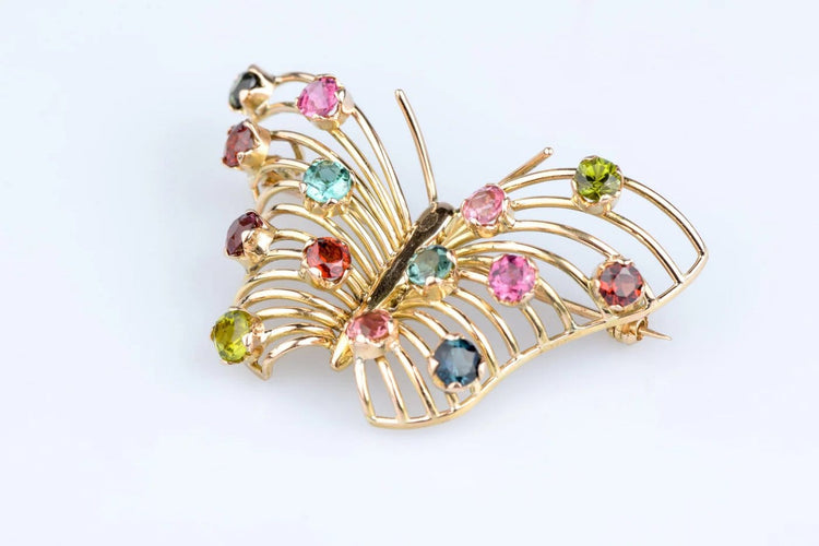 Broche Broche papillon vintage en or jaune 18 ct sertie de 14 pierres fines 58 Facettes BCPAP5342-107