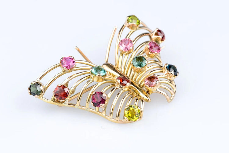 Broche Broche papillon vintage en or jaune 18 ct sertie de 14 pierres fines 58 Facettes BCPAP5342-107