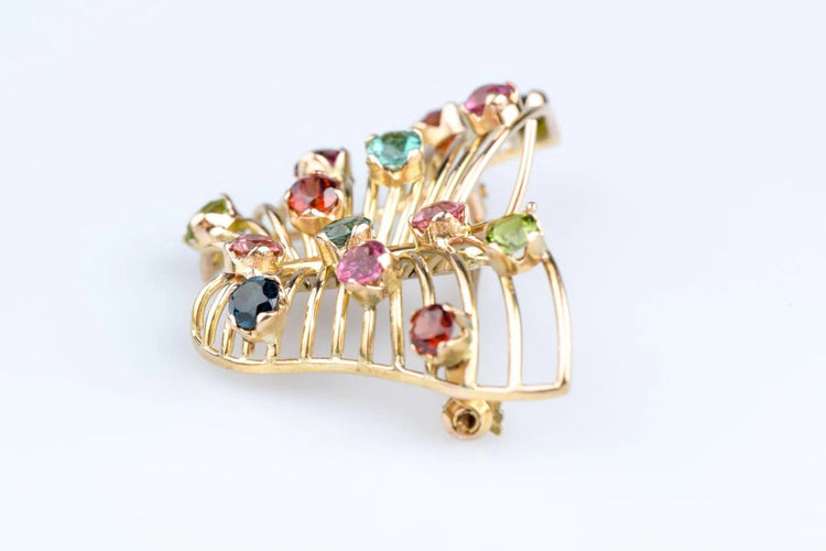 Broche Broche papillon vintage en or jaune 18 ct sertie de 14 pierres fines 58 Facettes BCPAP5342-107