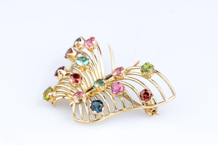 Broche Broche papillon vintage en or jaune 18 ct sertie de 14 pierres fines 58 Facettes BCPAP5342-107