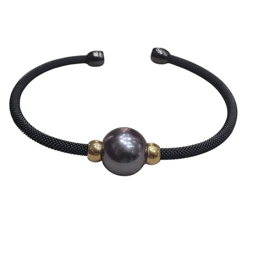 Bracelet Bracelet en perle de Tahiti en acier noir et or jaune 18 carats 58 Facettes PUV210