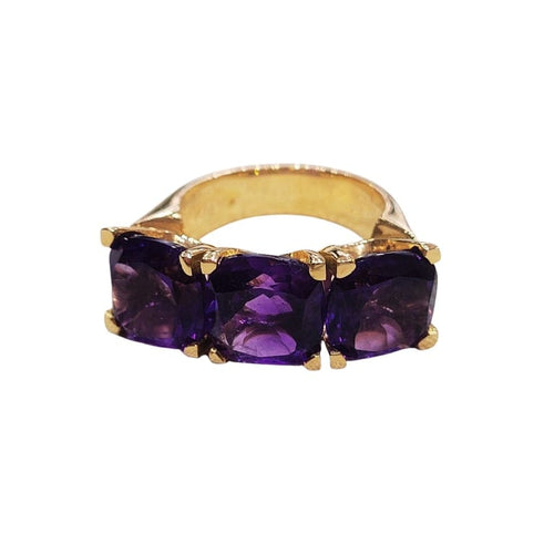 Bague 52 Bague en or rose 18 carats et améthystes taille coussin 58 Facettes S307