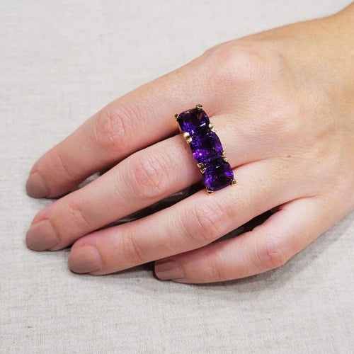 Bague 52 Bague en or rose 18 carats et améthystes taille coussin 58 Facettes S307