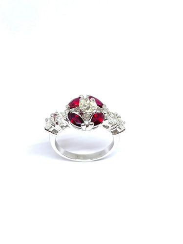 Bague 50 Duo de bagues - Bagues en or blanc avec diamants, rubis et saphirs 58 Facettes