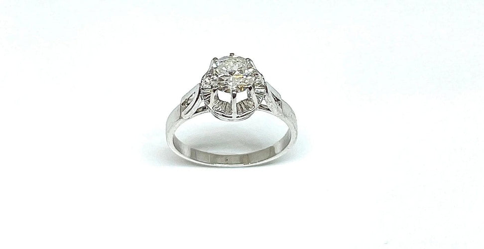 Bague 55 Solitaire - Bague en or blanc 18 carats et platine avec diamant 0,91 ct 58 Facettes