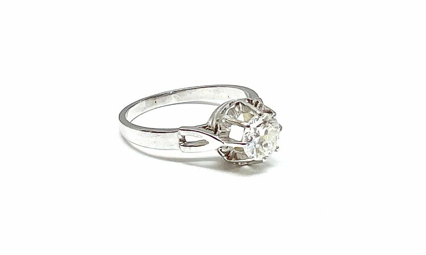 Bague 55 Solitaire - Bague en or blanc 18 carats et platine avec diamant 0,91 ct 58 Facettes