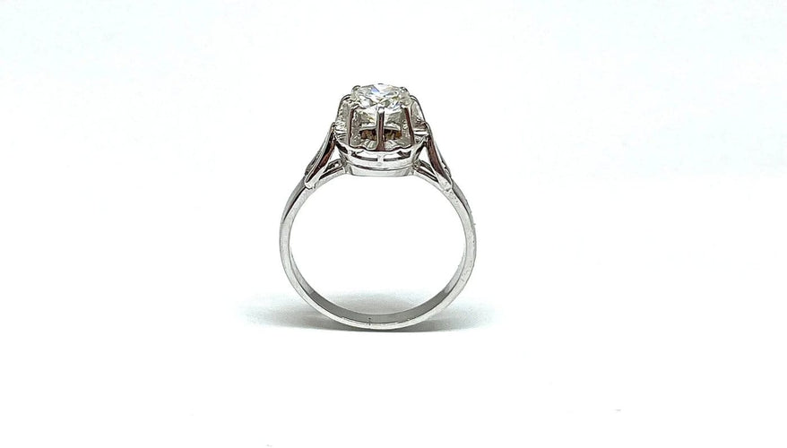 Bague 55 Solitaire - Bague en or blanc 18 carats et platine avec diamant 0,91 ct 58 Facettes