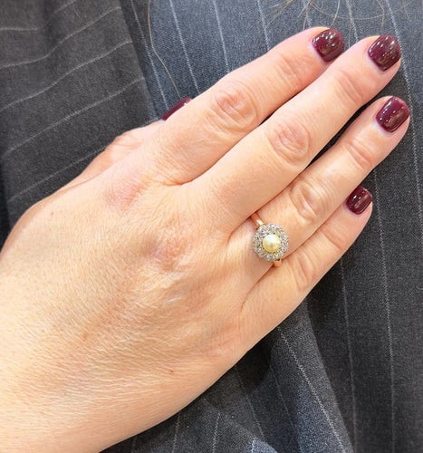 Bague 58 Bague ancienne en or rose 18 carats avec perle et diamants 58 Facettes