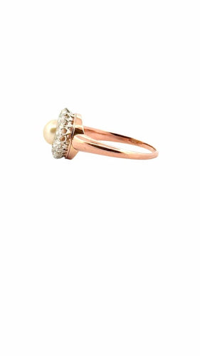Bague 58 Bague ancienne en or rose 18 carats avec perle et diamants 58 Facettes