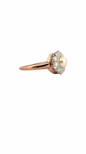 Bague 58 Bague ancienne en or rose 18 carats avec perle et diamants 58 Facettes
