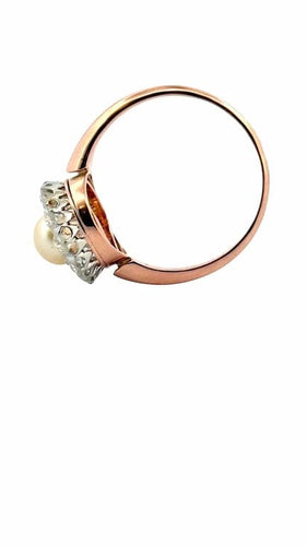 Bague 58 Bague ancienne en or rose 18 carats avec perle et diamants 58 Facettes