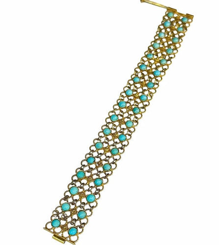 Bracelet Bracelet souple en or jaune 14 carats et turquoises 58 Facettes