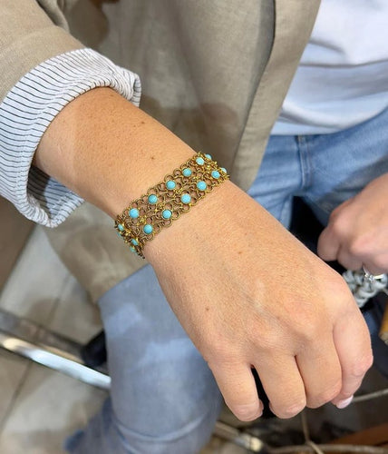 Bracelet Bracelet souple en or jaune 14 carats et turquoises 58 Facettes