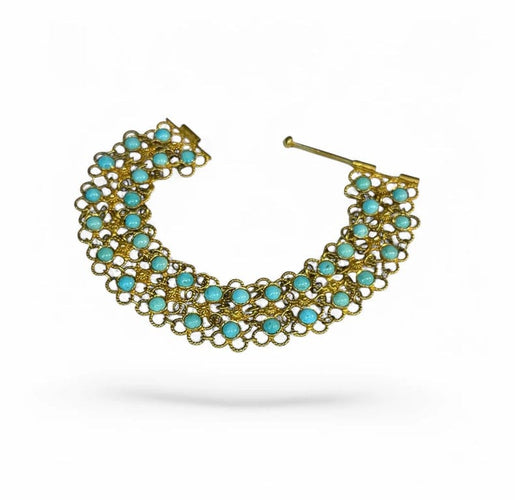 Bracelet Bracelet souple en or jaune 14 carats et turquoises 58 Facettes